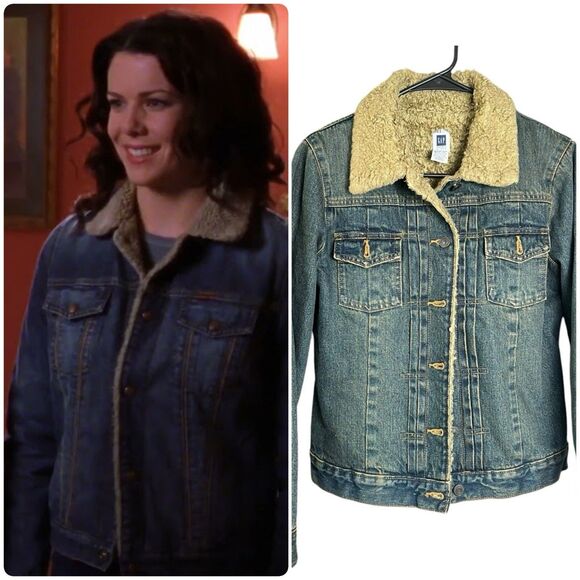 Lorelei Gilmore Denim Trucker Sherpa Jacket Blue Gilmore Girls Size Small Y2K 00 - Picture 1 of 9